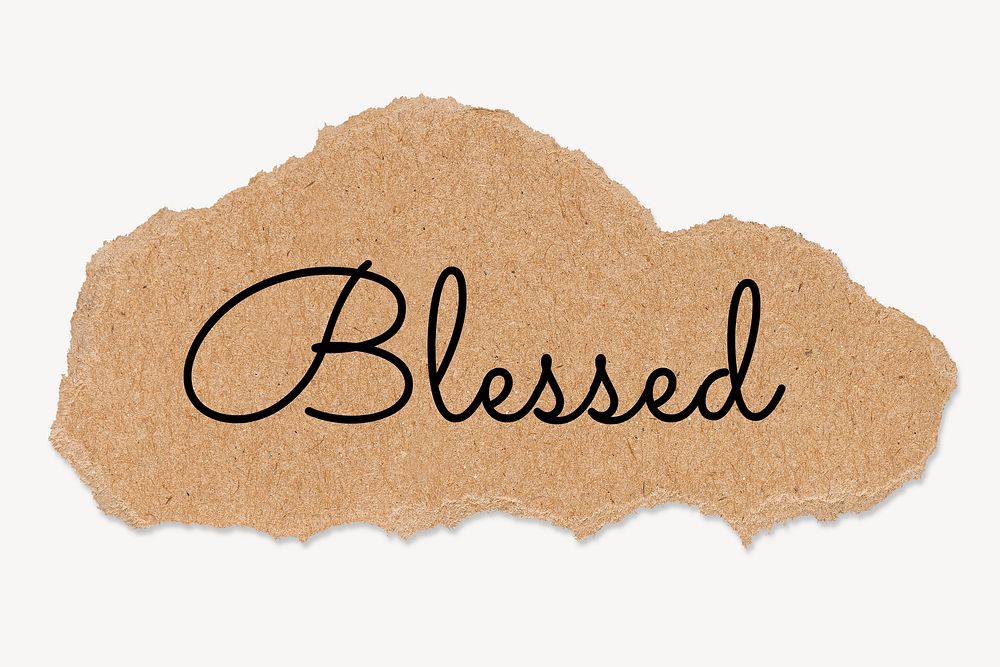 Blessed word typography, torn paper, ephemera clipart