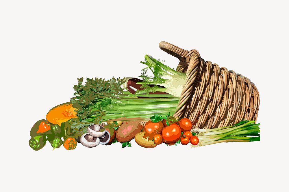 Vegetable basket clipart, healthy food illustration vector. Free public domain CC0 image.