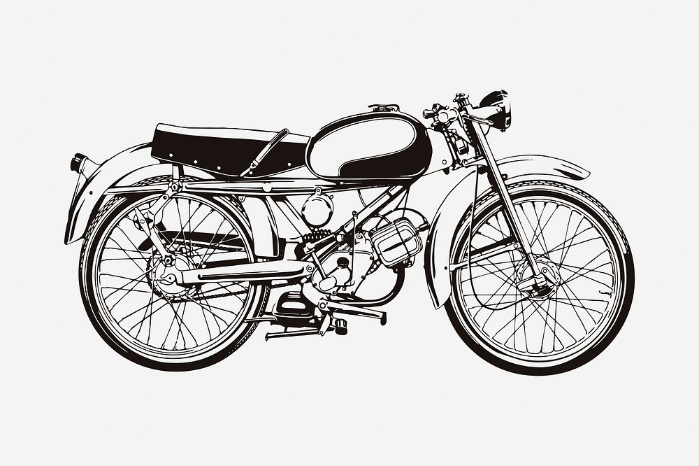 Classic motorcycle drawing, vehicle illustration vector. Free public domain CC0 image.