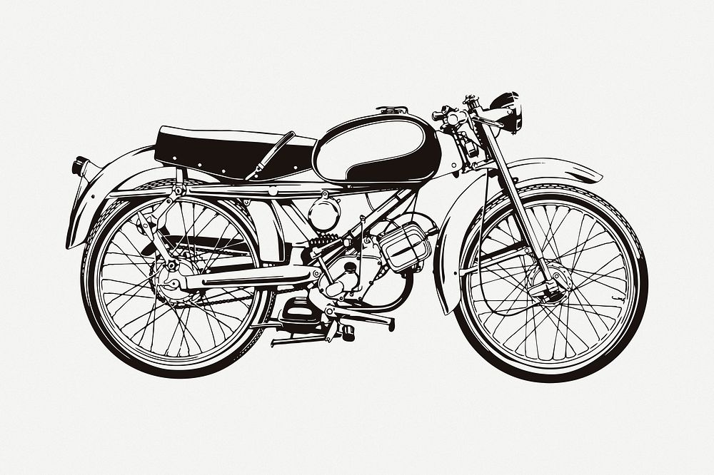 Classic motorcycle drawing, vehicle illustration psd. Free public domain CC0 image.