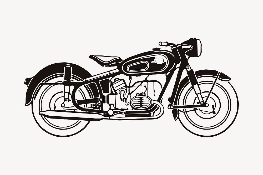 Classic motorcycle drawing, vehicle illustration vector. Free public domain CC0 image.