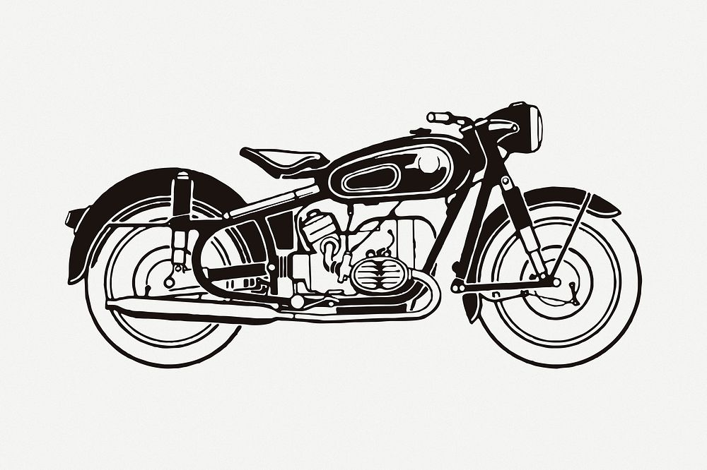 Classic motorcycle drawing, vehicle illustration psd. Free public domain CC0 image.