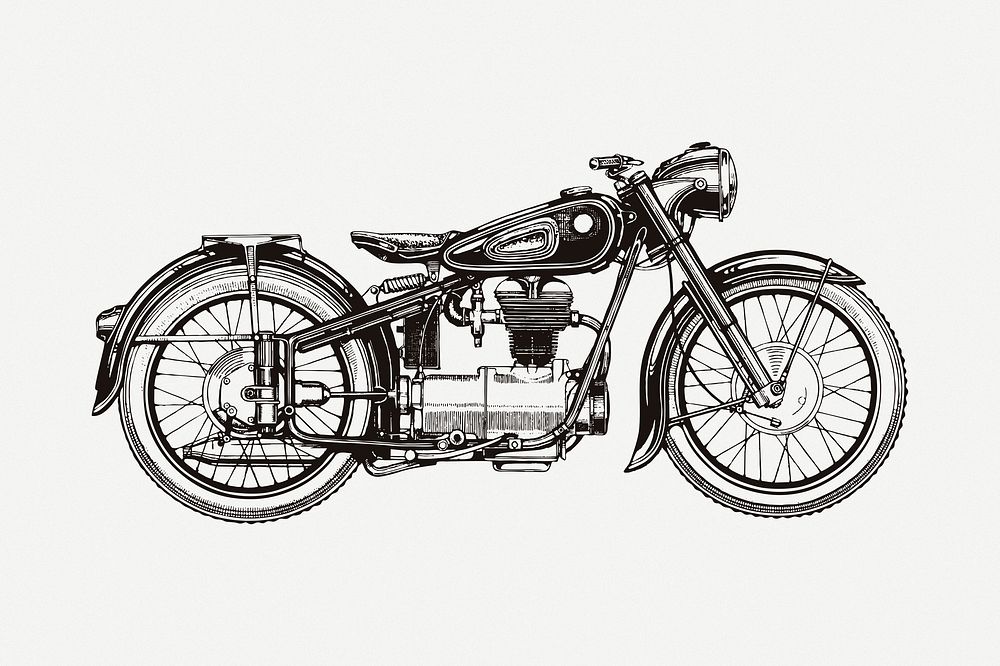 Classic motorcycle drawing, vehicle illustration psd. Free public domain CC0 image.