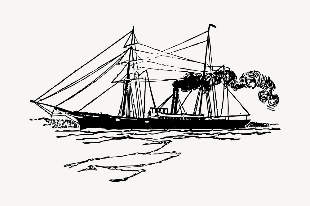 Sailing ship clipart, vintage vehicle illustration vector. Free public domain CC0 image.