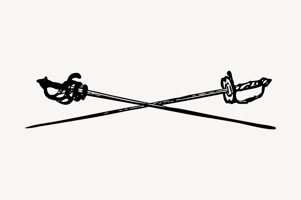 Fencing sabre clipart, vintage divider illustration vector. Free public domain CC0 image.