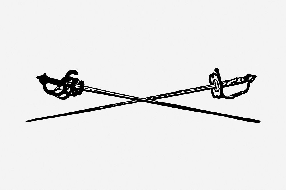 Fencing sabre drawing, vintage divider illustration. Free public domain CC0 image.