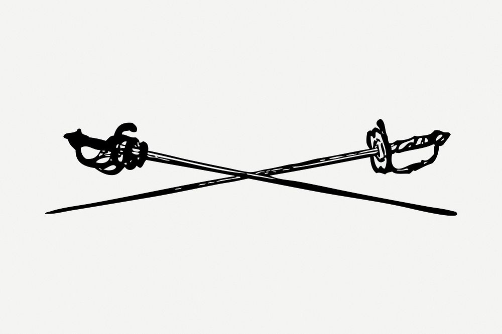 Fencing sabre drawing, vintage divider illustration psd. Free public domain CC0 image.