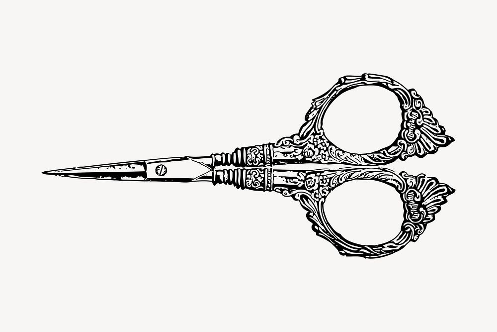 Ornate scissors clipart, vintage stationery illustration vector. Free public domain CC0 image.