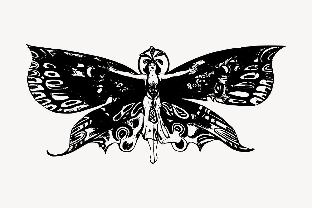Butterfly fairy clipart, vintage mythical creature illustration vector. Free public domain CC0 image.
