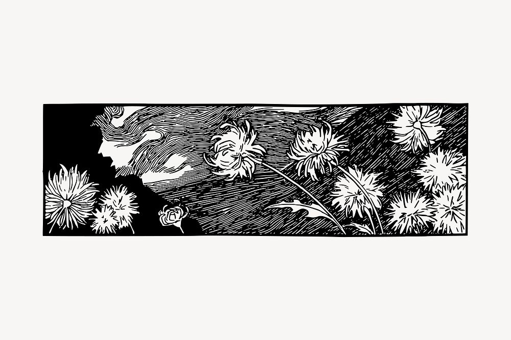 Flower divider clipart, vintage border illustration vector. Free public domain CC0 image.