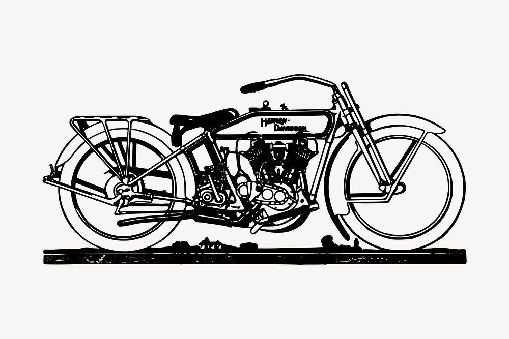 Vintage motorcycle clipart, vehicle illustration vector. Free public domain CC0 image.