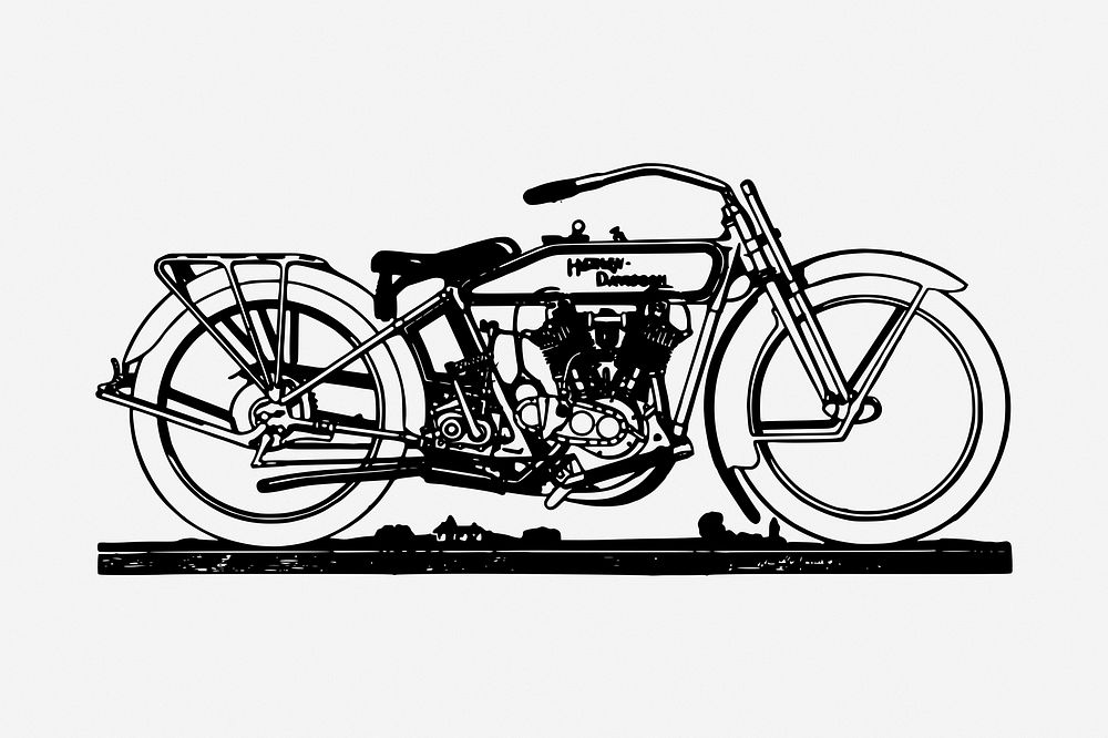 Vintage motorcycle drawing, vehicle illustration. Free public domain CC0 image.