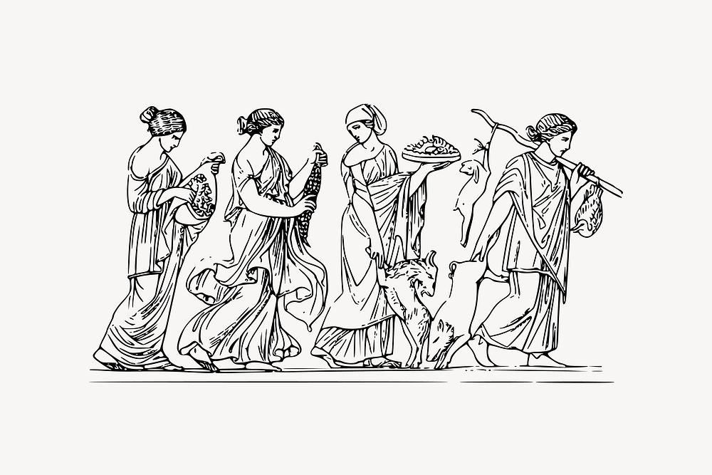 Greek peasants collage element, ancient illustration vector. Free public domain CC0 image.