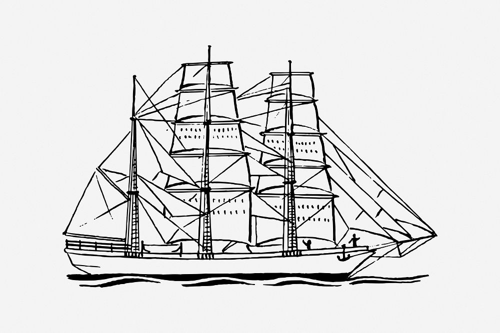 Vintage ship, travel and explore illustration. Free public domain CC0 image.