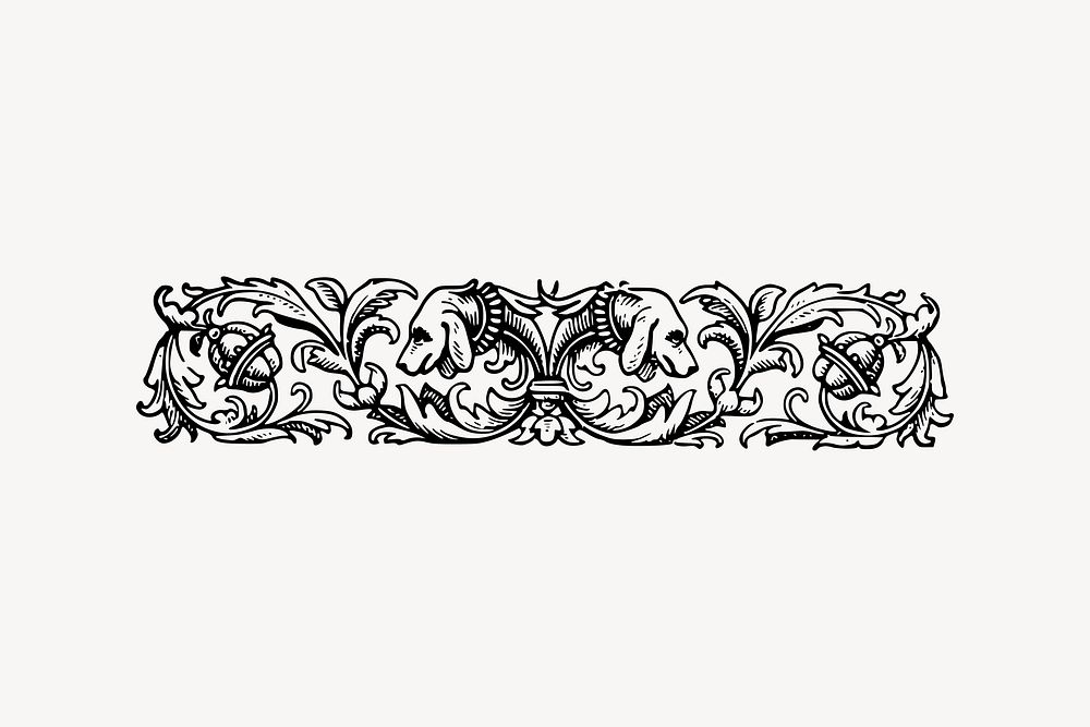 Vintage decorative drawing, black and white illustration vector. Free public domain CC0 image.