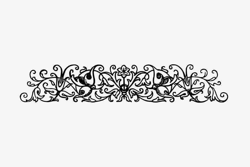 Antique ornamental drawing, black and white illustration vector. Free public domain CC0 image.