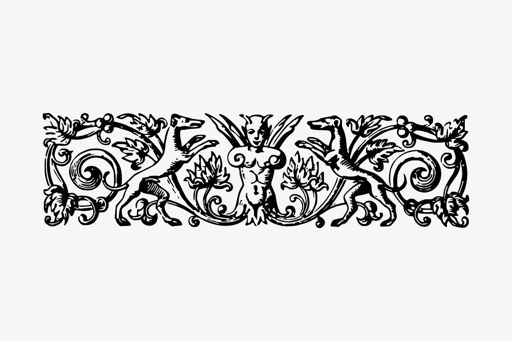 Vintage decorative clipart, black and white illustration vector. Free public domain CC0 image.