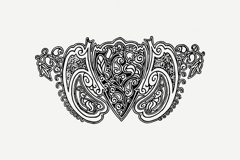 Ornamental divider drawing, fancy illustration psd. Free public domain CC0 image.