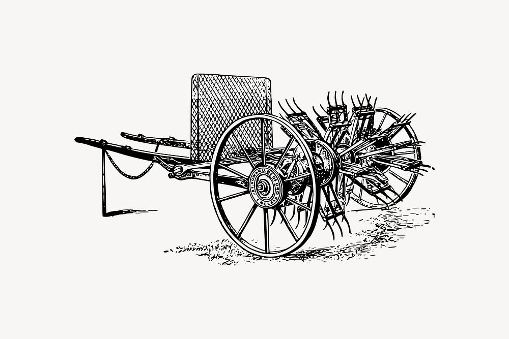 Vintage haymaker machine clipart, agriculture illustration vector. Free public domain CC0 image.