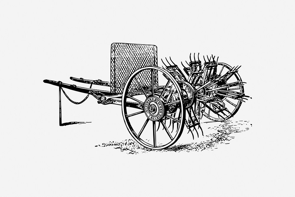 Vintage haymaker machine, agriculture illustration. Free public domain CC0 image.