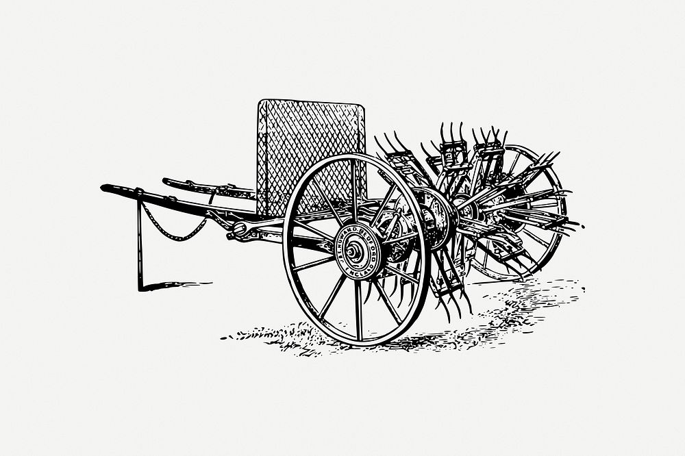 Vintage haymaker machine collage element, agriculture illustration psd. Free public domain CC0 image.