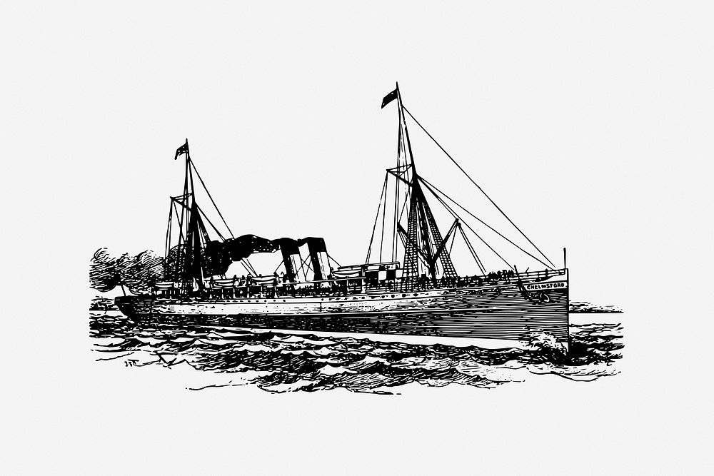 Steamship, Industrial era illustration. Free public domain CC0 image.