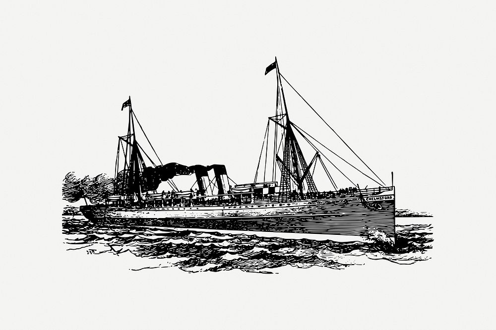 Steamship clipart, Industrial era illustration psd. Free public domain CC0 image.