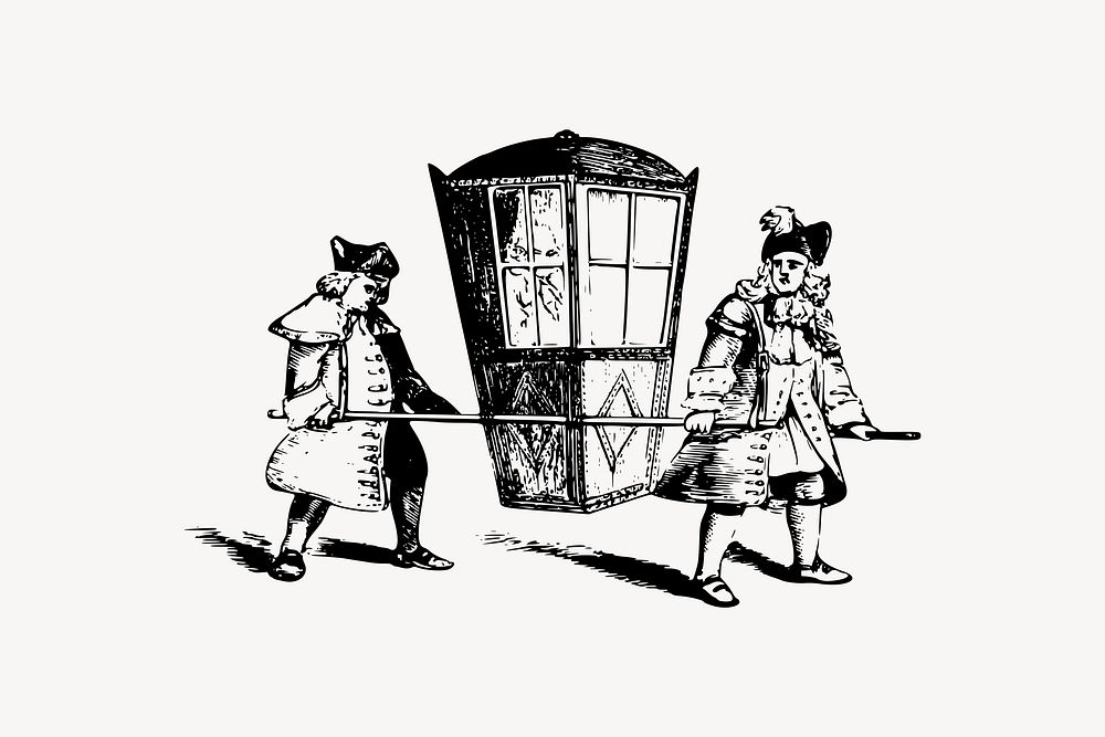 Sedan chair clipart, antique illustration vector. Free public domain CC0 image.