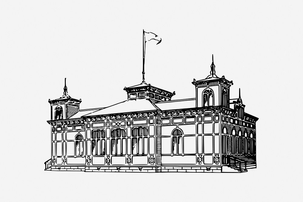 Vintage building, Kronoby library illustration. Free public domain CC0 image.