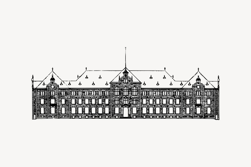 Vintage building drawing, architecture illustration vector. Free public domain CC0 image.