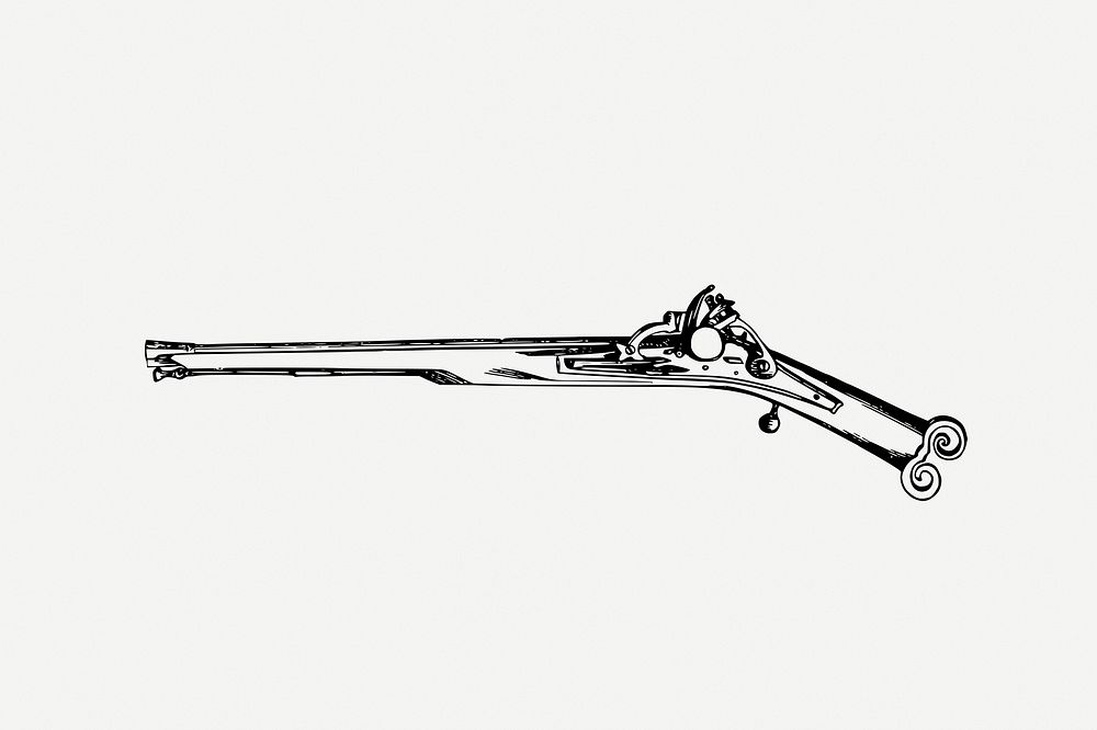 Gun drawing, pistol illustration psd. Free public domain CC0 image.