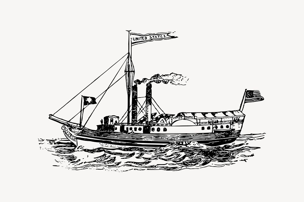 Antique ship drawing, voyage illustration vector. Free public domain CC0 image.