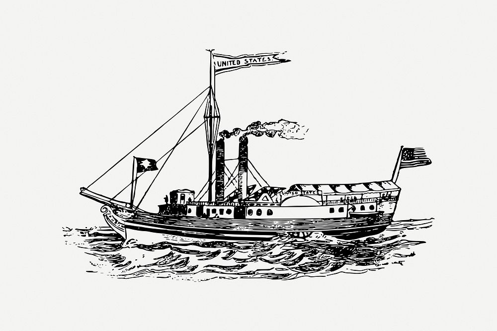 Antique ship drawing, explore illustration psd. Free public domain CC0 image.