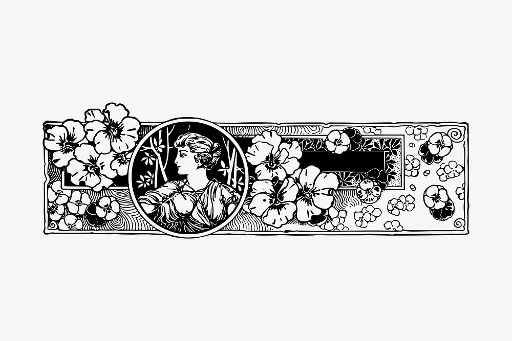 Antique ornamental collage element, black and white illustration vector. Free public domain CC0 image.