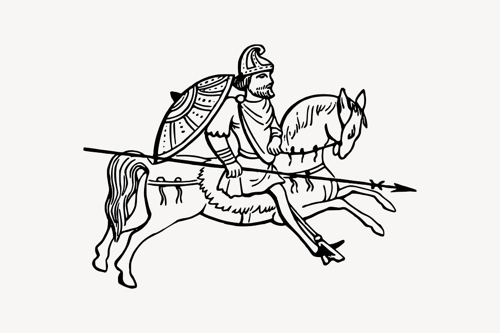 Ancient soldier drawing, war illustration vector. Free public domain CC0 image.