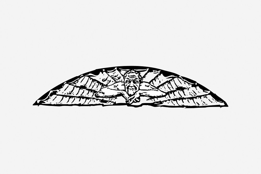 Ornamental divider, devil illustration. Free public domain CC0 image.