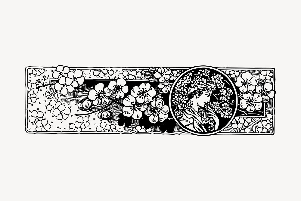 Vintage decorative drawing, black and white illustration vector. Free public domain CC0 image.