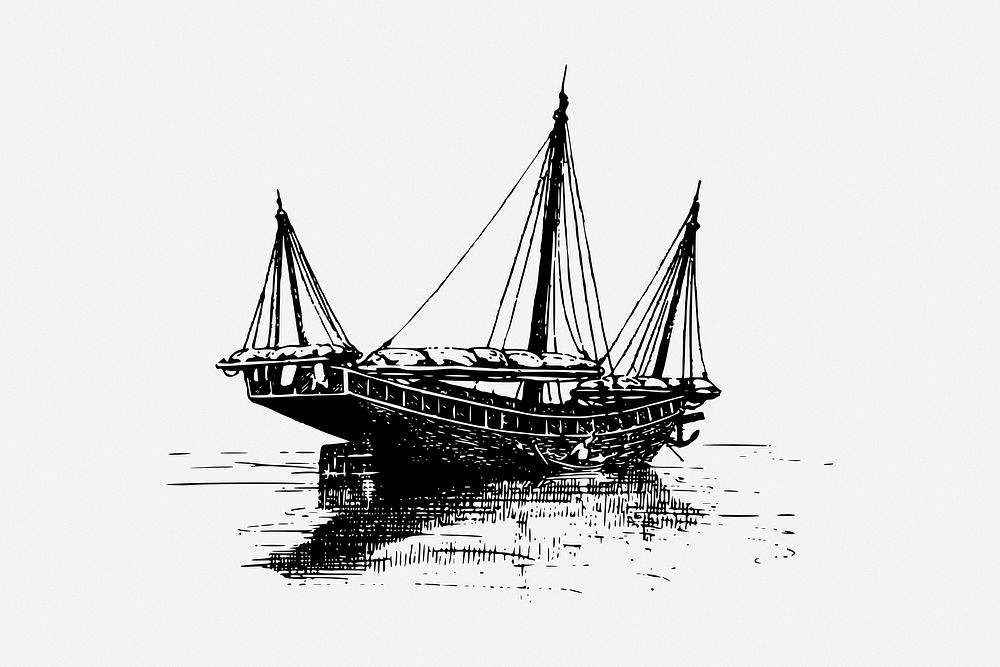 Antique ship, maritime illustration. Free public domain CC0 image.