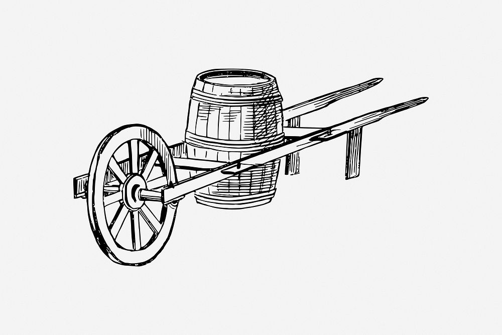 Barrel cart, vintage illustration. Free public domain CC0 image.