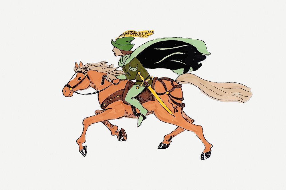 Medieval man collage element, horse riding illustration psd. Free public domain CC0 image.
