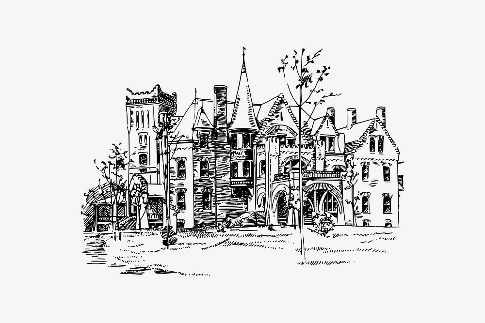 Vintage architecture drawing, historic building illustration vector. Free public domain CC0 image.