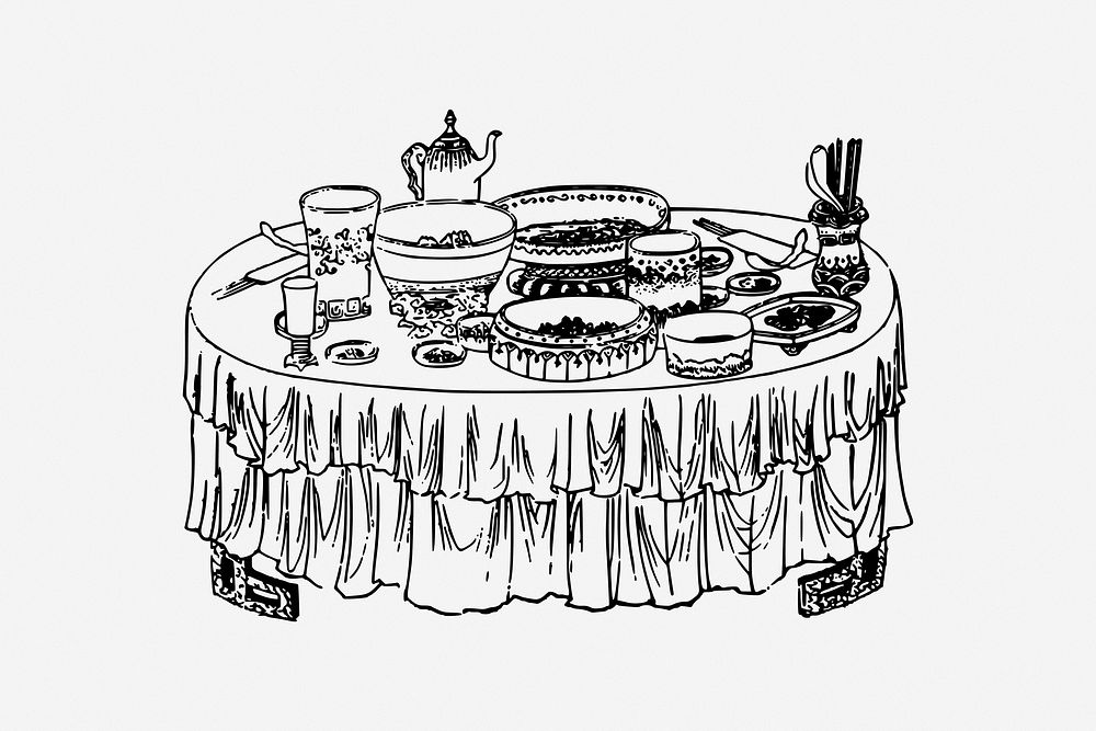 Dining food, vintage dinner illustration. Free public domain CC0 image.