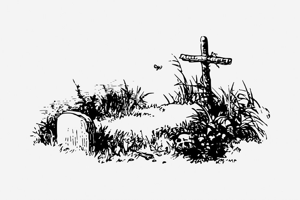 Grave black and white illustration clipart. Free public domain CC0 image