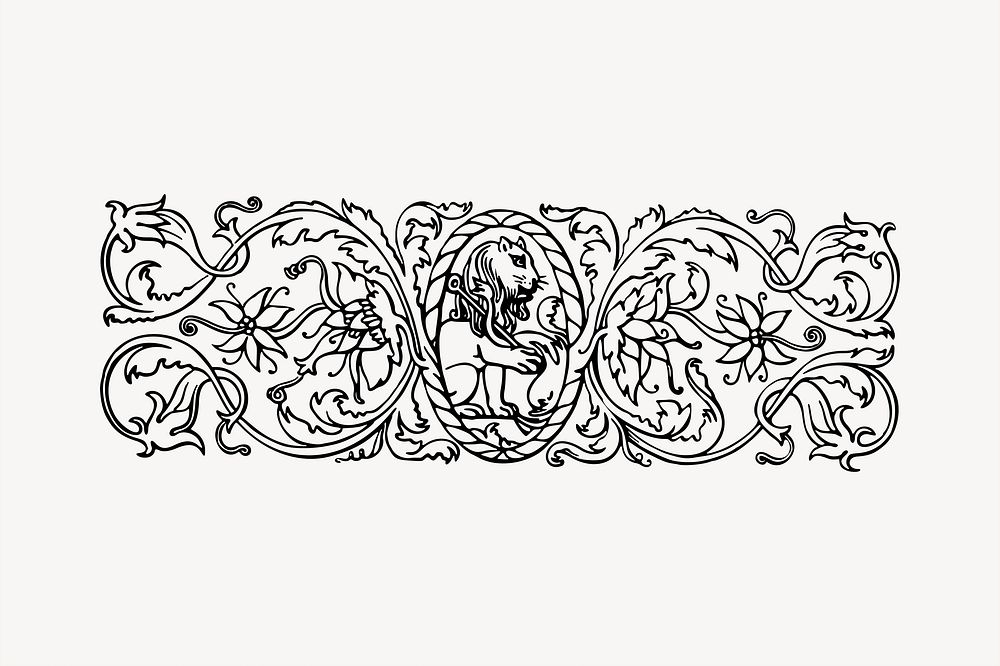Lion border clipart, vintage hand drawn vector. Free public domain CC0 image.