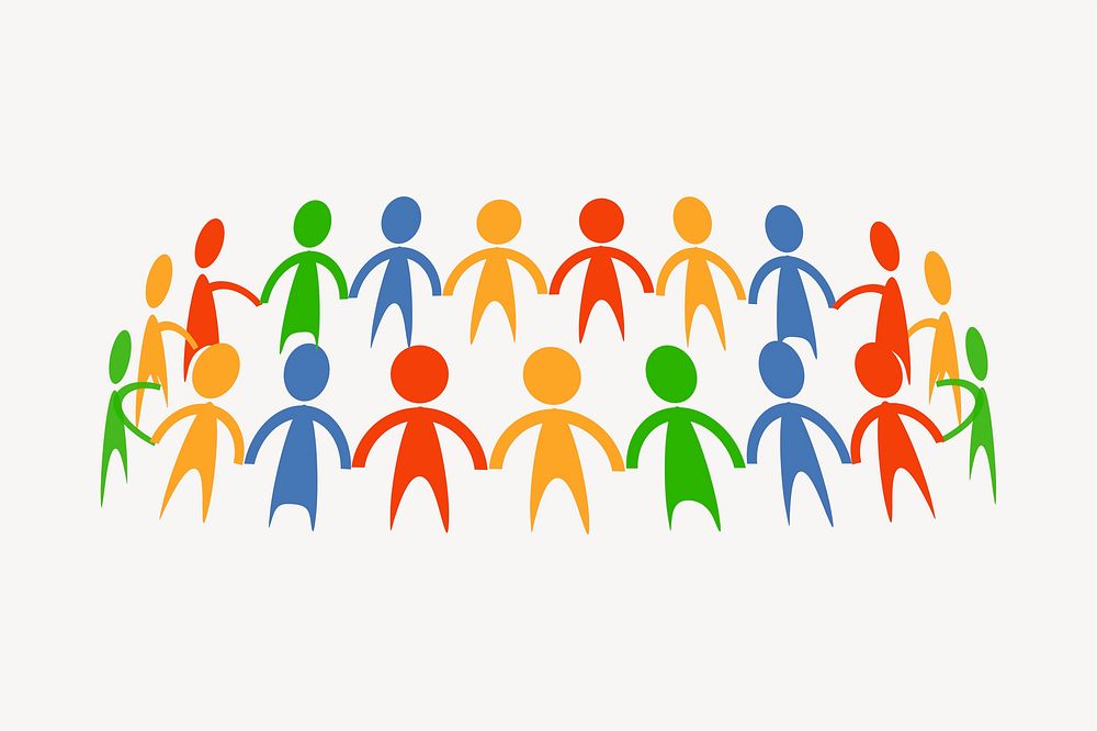 Colorful people holding hands clipart, world peace illustration. Free public domain CC0 image.