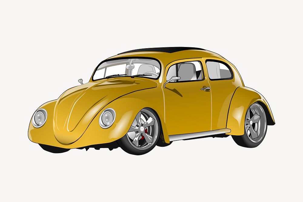 Yellow classic car sticker, vehicle illustration psd. Free public domain CC0 image.