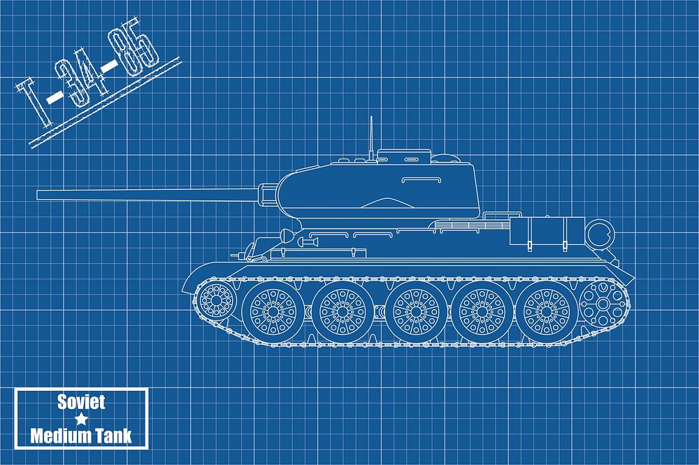 Military tank blueprint, vehicle illustration. Free public domain CC0 image.