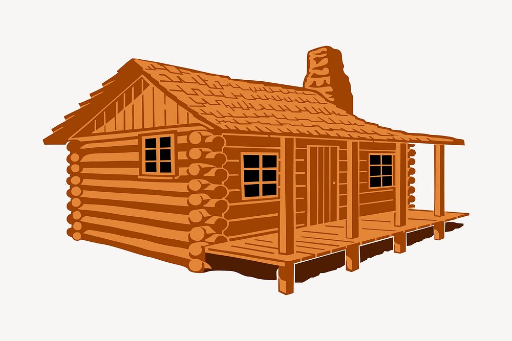 Wooden cabin clipart, architecture illustration vector. Free public domain CC0 image