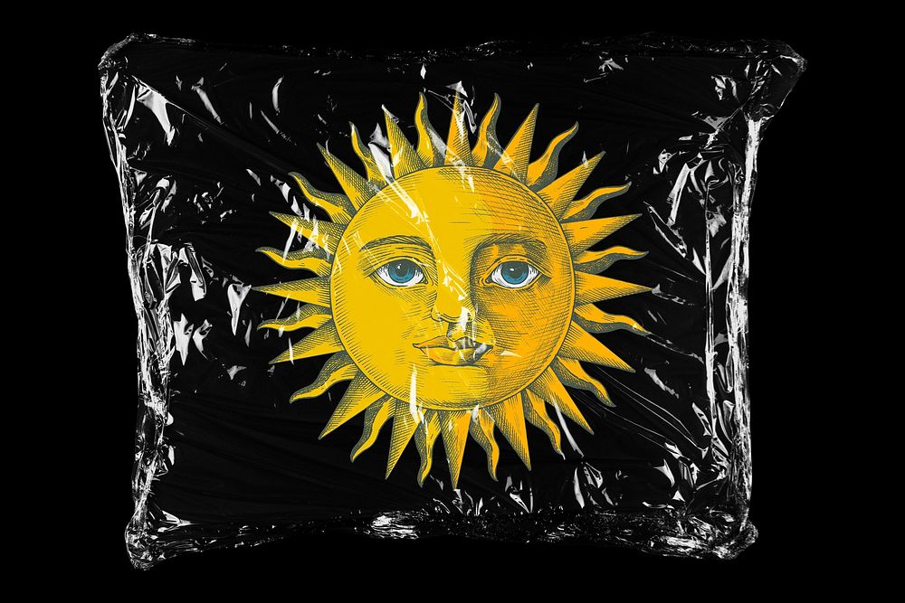 Celestial sun in plastic bag, whimsical, spirituality creative concept art