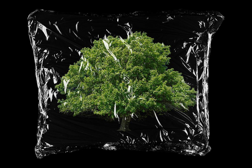 Lone tree in plastic bag, nature, environment creative concept art